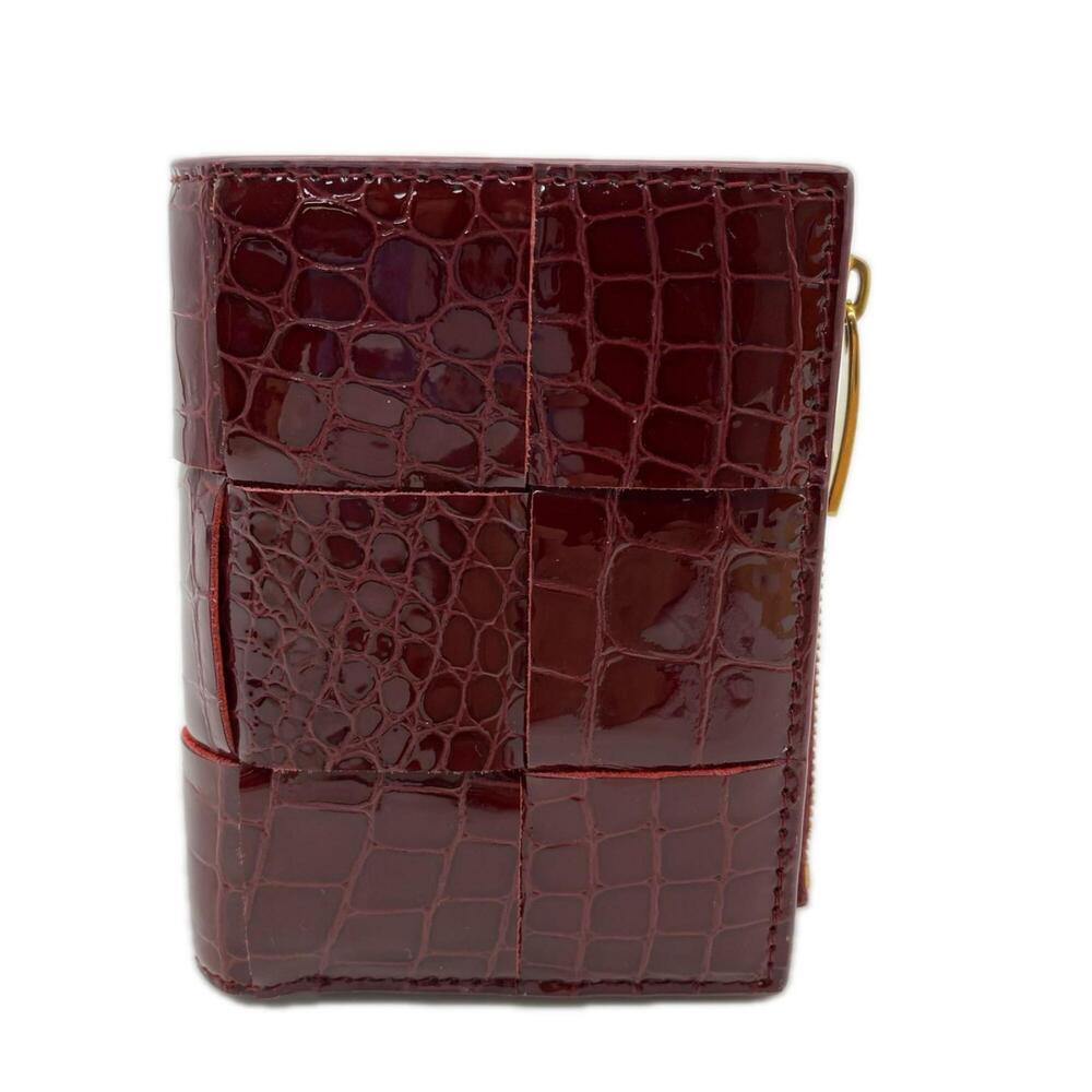 BOTTEGA VENETA Cassette Compact Wallet 706010 Bi-fold Bordeaux Calf Leather W...